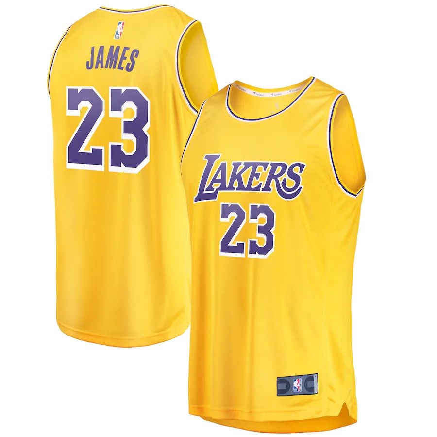 Men Los Angeles Lakers #23 LeBron James Fanatics Branded Gold Fast Break Replica Player NBA Jersey->youth nba jersey->Youth Jersey